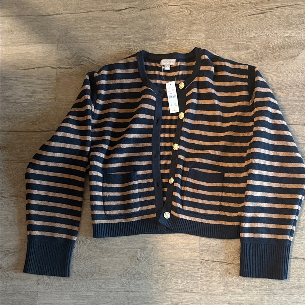 JCREW Striped Black and Tan Cardigan